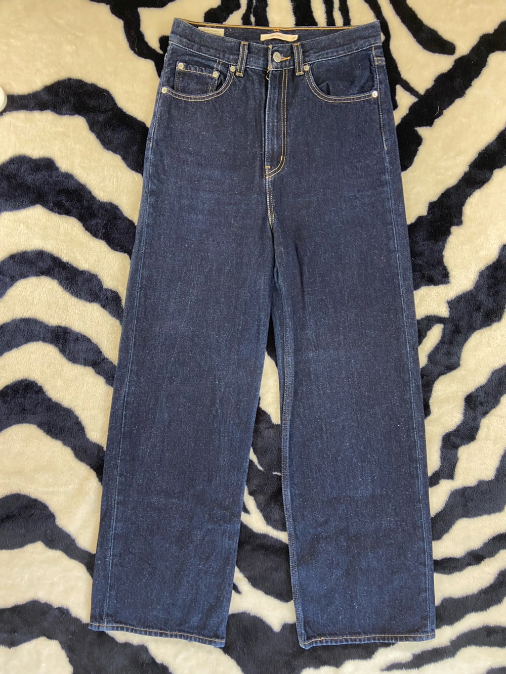 Levi's High Loose Dark Blue Wash Indigo Straight Wide Leg High-Rise Jeans Sz 27 - Picture 3 of 14